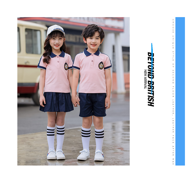 Sports style cotton pique primary and secondary school students uniform suit 455-8176