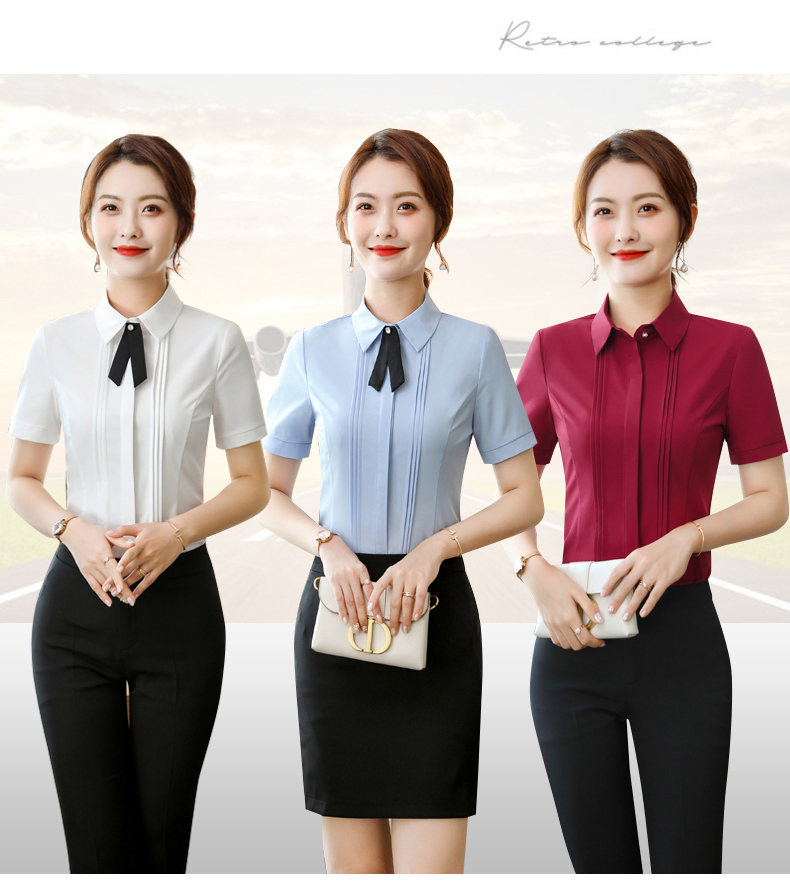 Intellectual and elegant lapel buttoned short-sleeved shirt 109-6212 short-sleeved shirt for women