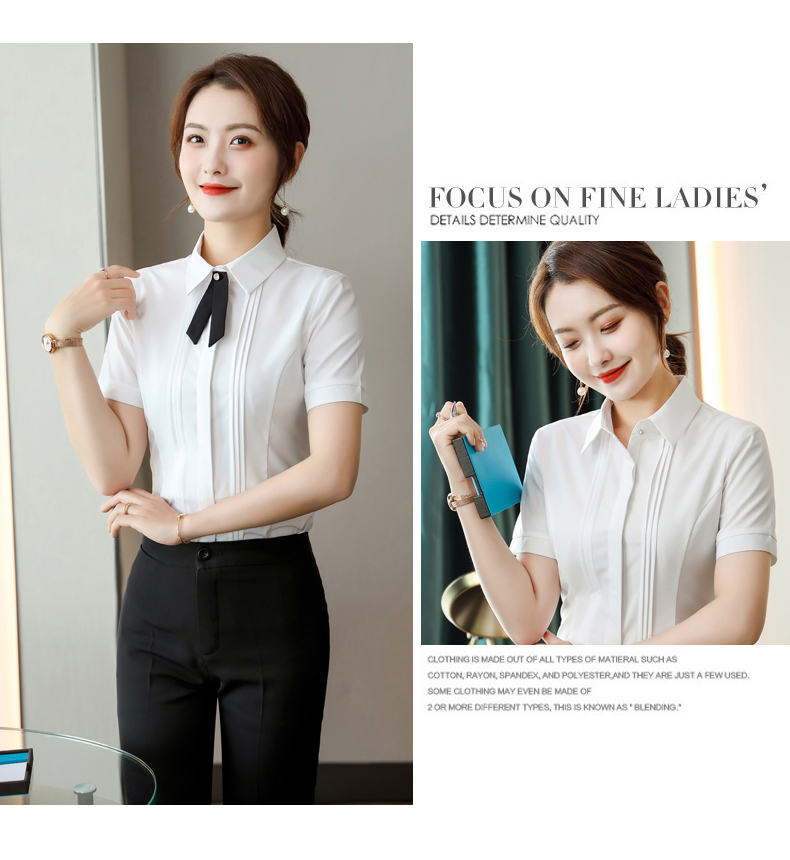 Intellectual and elegant lapel buttoned short-sleeved shirt 109-6212 short-sleeved shirt for women