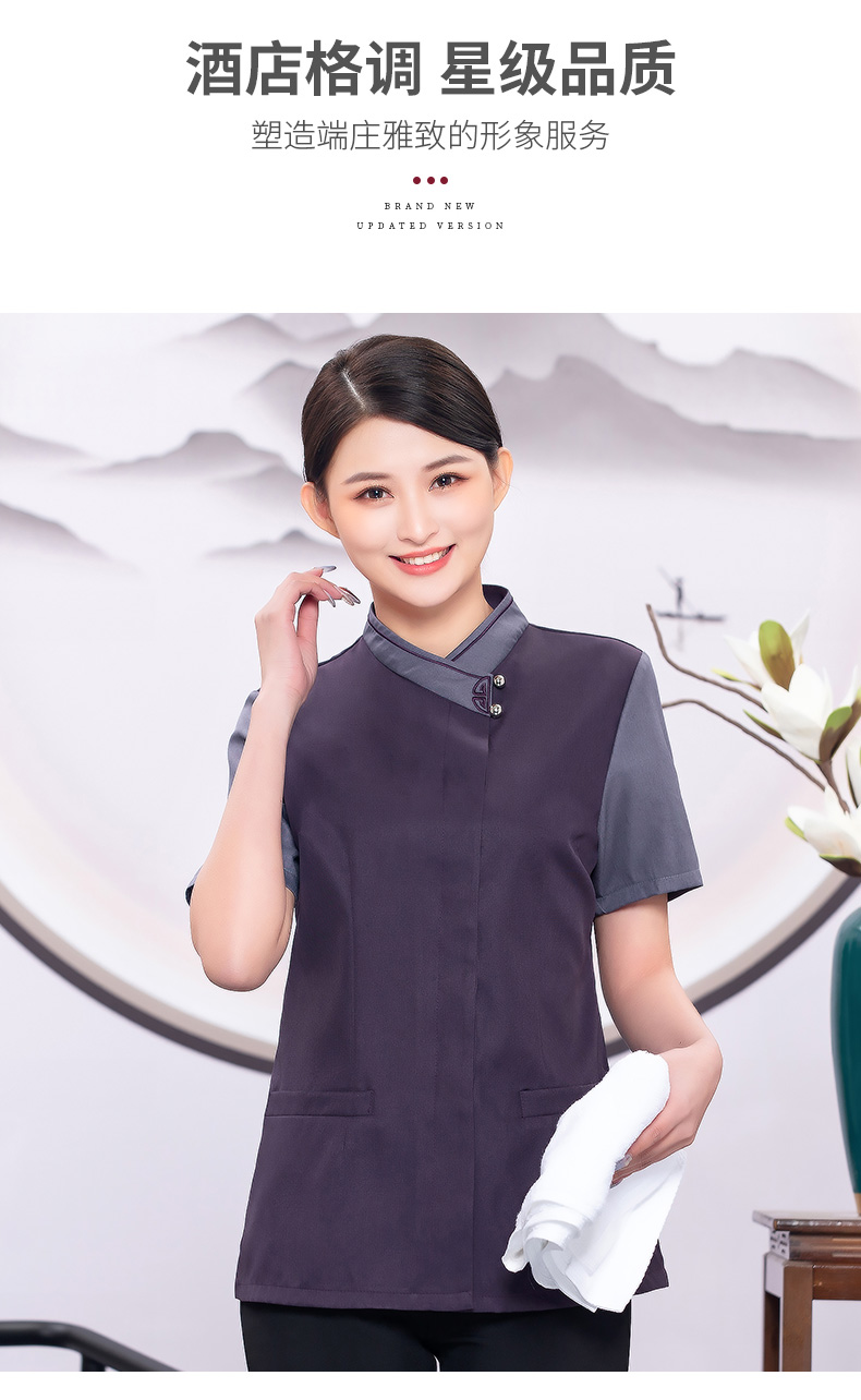 Collar flower cleaning work clothes top H19-L009 short sleeve women