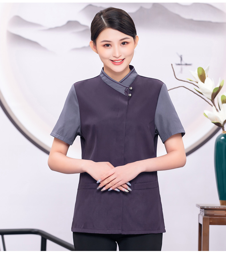 Collar flower cleaning work clothes top H19-L009 short sleeve women