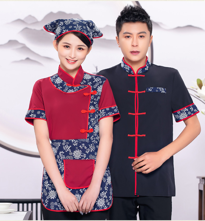 Little Orchid waiter work clothes shirt + headscarf + apron three-piece suit H19-L016 female