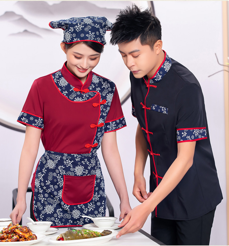 Little Orchid waiter work clothes shirt + headscarf + apron three-piece suit H19-L016 female