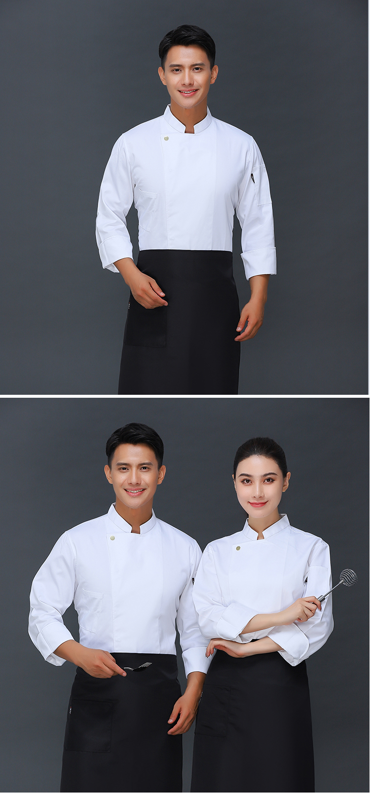 300g workwear single button long sleeve chef uniform top V01-017