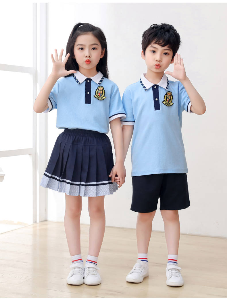 Summer sports style short-sleeved school uniform for primary and secondary school students, two-piece suit H23-1601 (with badge)