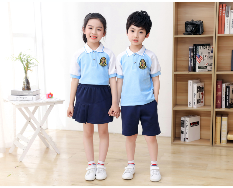 Summer kindergarten uniforms British style children graduation uniforms short-sleeved suits two-piece suits H23-1606 (including badges)