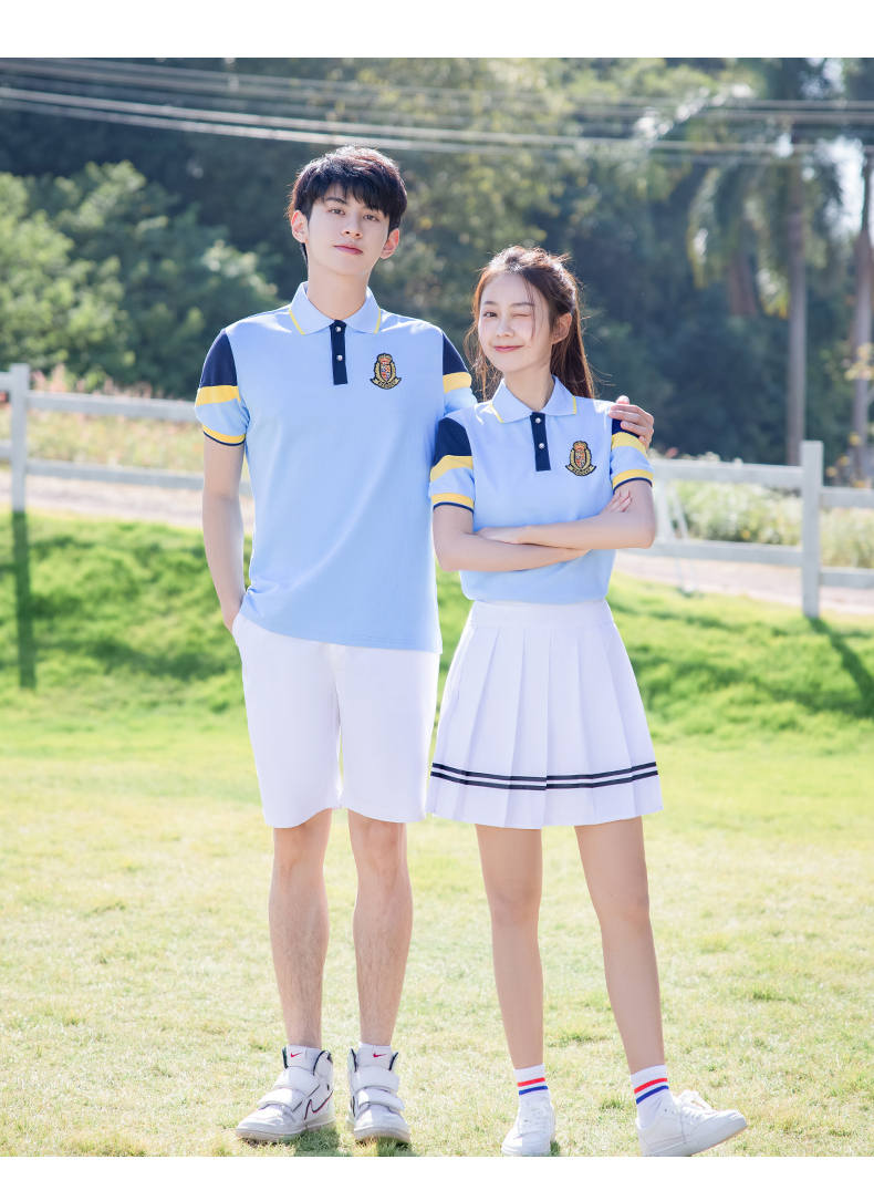 Summer middle school student campus sports style graduation photo class uniform school uniform short-sleeved suit two-piece suit female model H23-2609 (including badge)