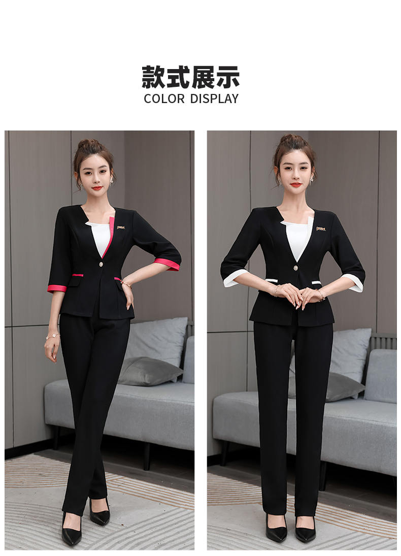 Slim fit knitted health cloth three-quarter sleeve technician suit pants suit female G25-2686-32