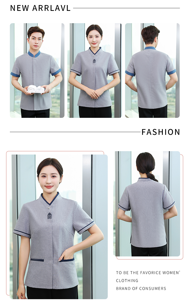 Linen breathable hotel cleaning clothes short-sleeved top H14-011-015 women