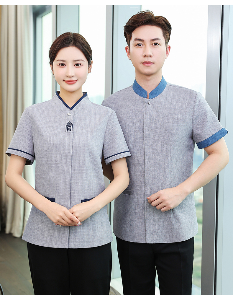 Linen breathable hotel cleaning clothes short-sleeved top H14-011-015 men