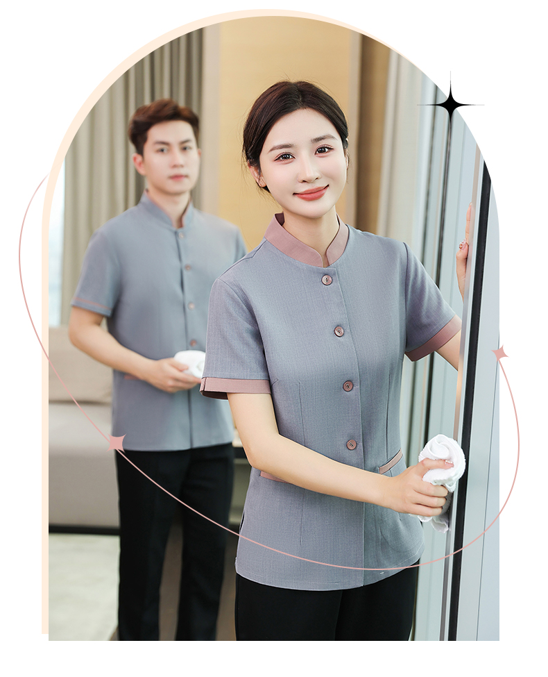 Elastic Lelis Mingkou hotel cleaning service short-sleeved top H14-016-021 female