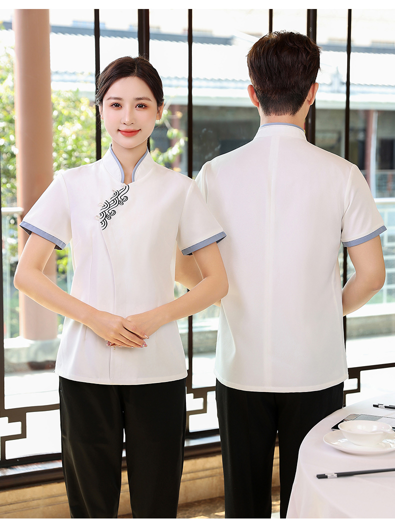 Colorful Xiangyun Hotel Restaurant Waiter Work Clothes Short Sleeve Top + Apron H19-Colorful Xiangyun Women