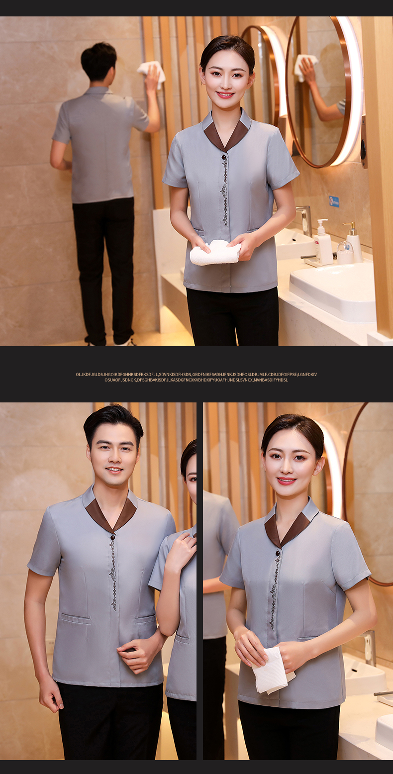 Lapel embroidery hotel cleaning waiter work clothes short-sleeved top H19-lapel embroidery women