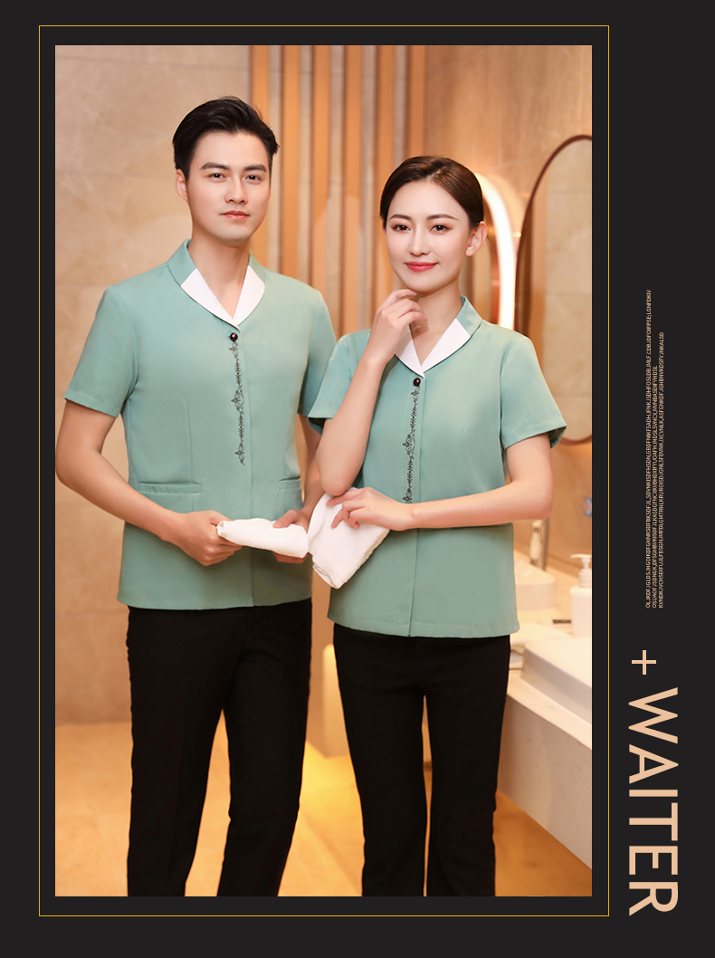 Lapel embroidery hotel cleaning waiter work clothes short-sleeved top H19-lapel embroidery women