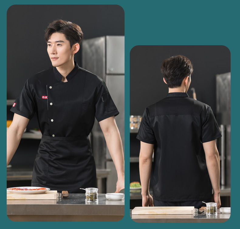 OK Printed Restaurant Hotel Chef Uniform Short Sleeve Top H01-2023-19