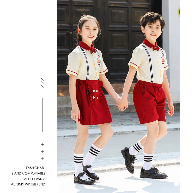 Kindergarten summer uniform red primary school student class uniform set H18-2023-13