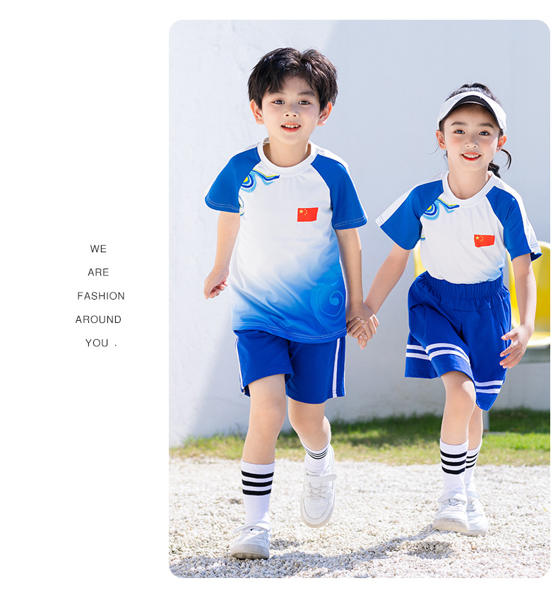 Chinese style round neck short sleeve school uniform for primary and secondary school students D11-2133