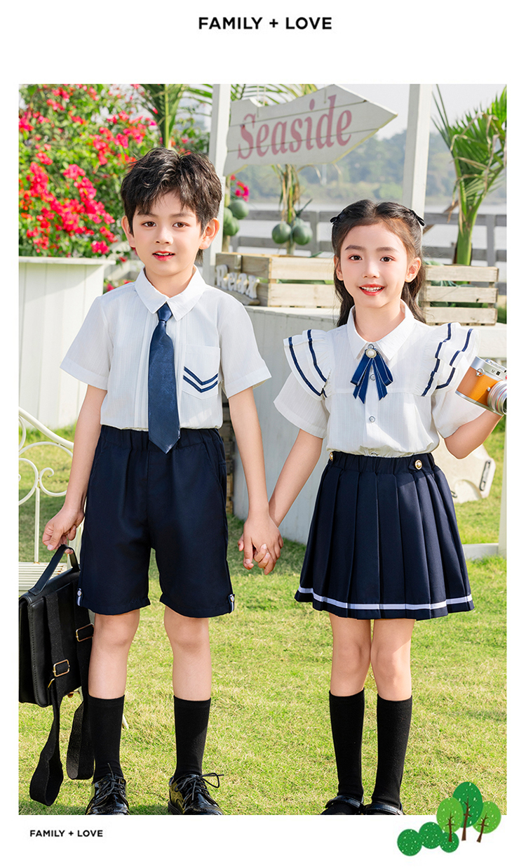 Soft and comfortable white striped collar sports school uniform suit 894-6417