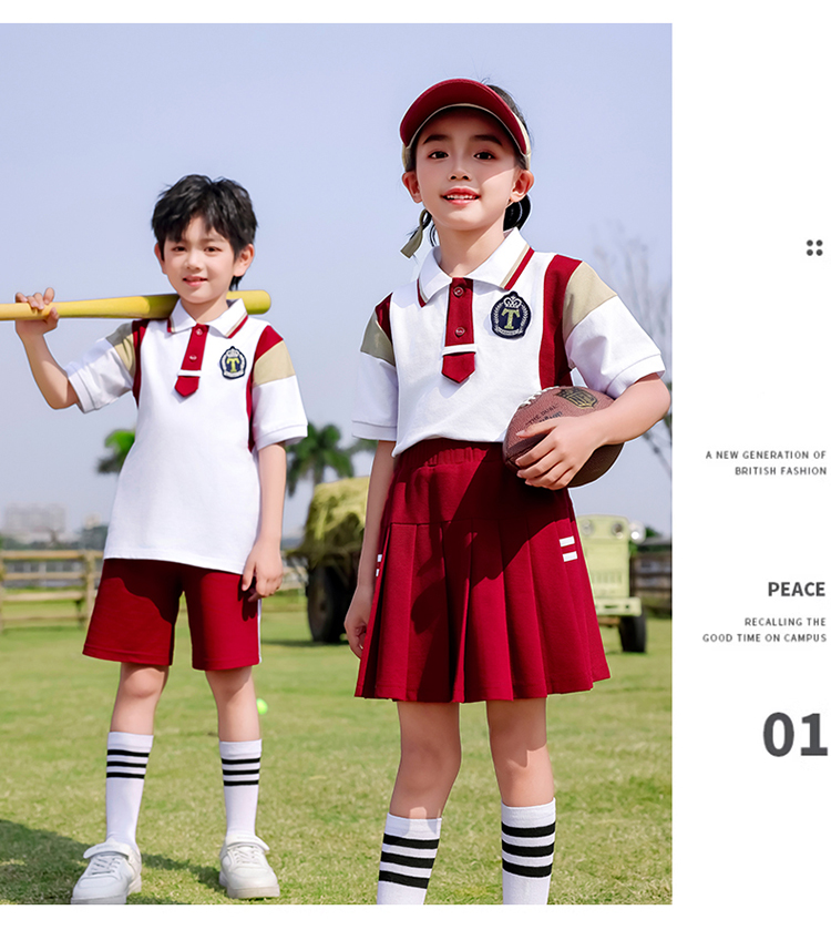 Red and white British style school uniform suit 894-2406