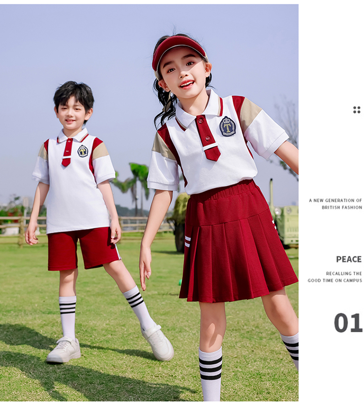 Red and white British style school uniform suit 894-2406