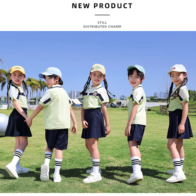 Wear-resistant and durable color matching fashionable British sports style school uniform suit summer style 669-2402