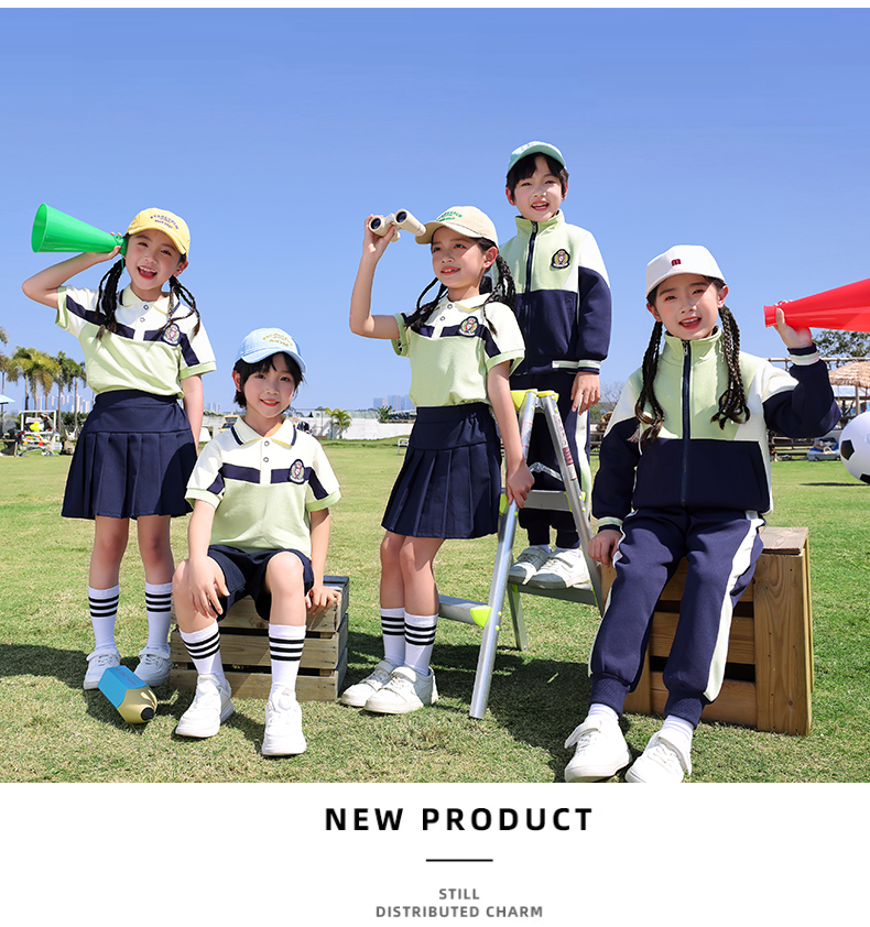 Wear-resistant and durable color matching fashionable British sports style school uniform suit summer style 669-2402