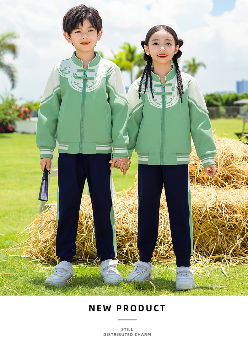 Children sports long-sleeved school uniform spring and autumn two-piece suit 215-9201