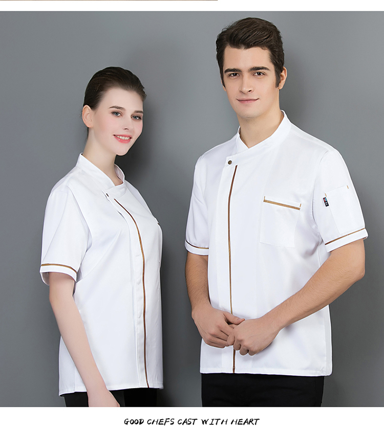 Gold spinning cotton single gold edge short-sleeved chef uniform top H02-20F108-111 worsted cotton