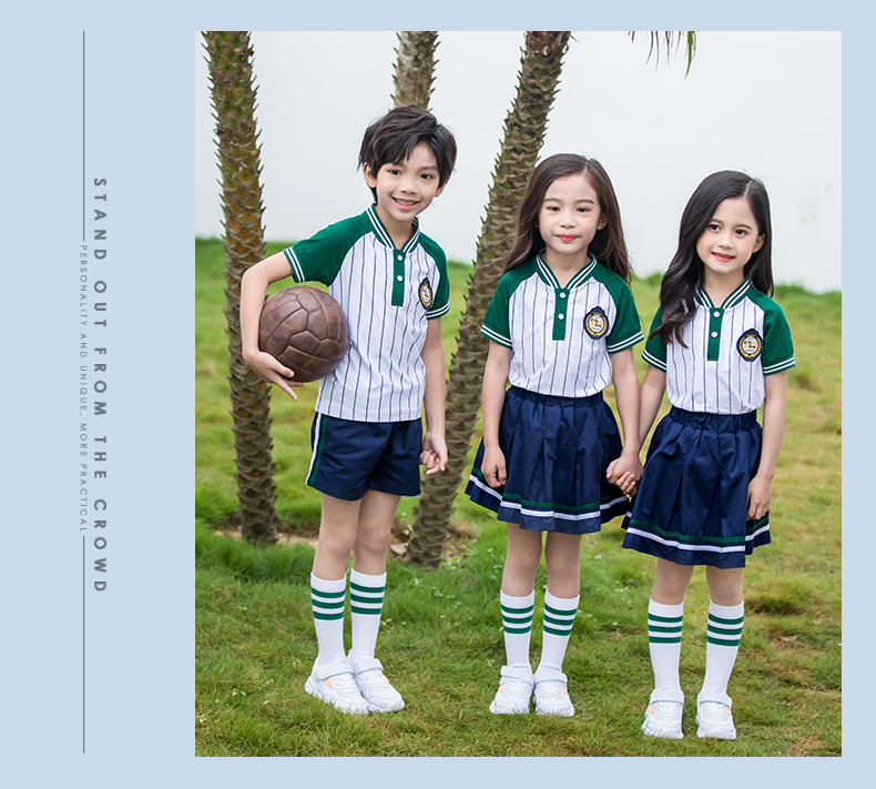 Striped short-sleeved sports style kindergarten uniform suit 455-8119