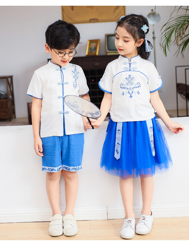 Pure cotton Chinese style improved Tang suit kindergarten performance costume short-sleeved suit 894-2042