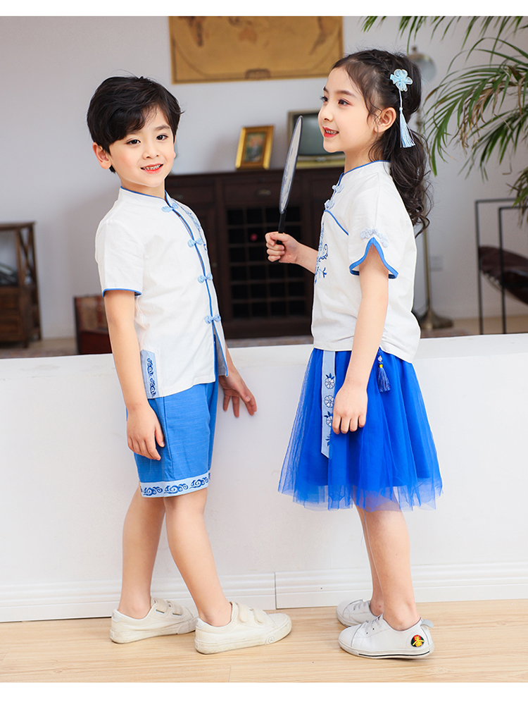 Pure cotton Chinese style improved Tang suit kindergarten performance costume short-sleeved suit 894-2042