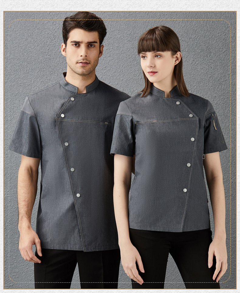 Polyester cotton side-opening single-breasted short-sleeved chef uniform top H01-2021-21