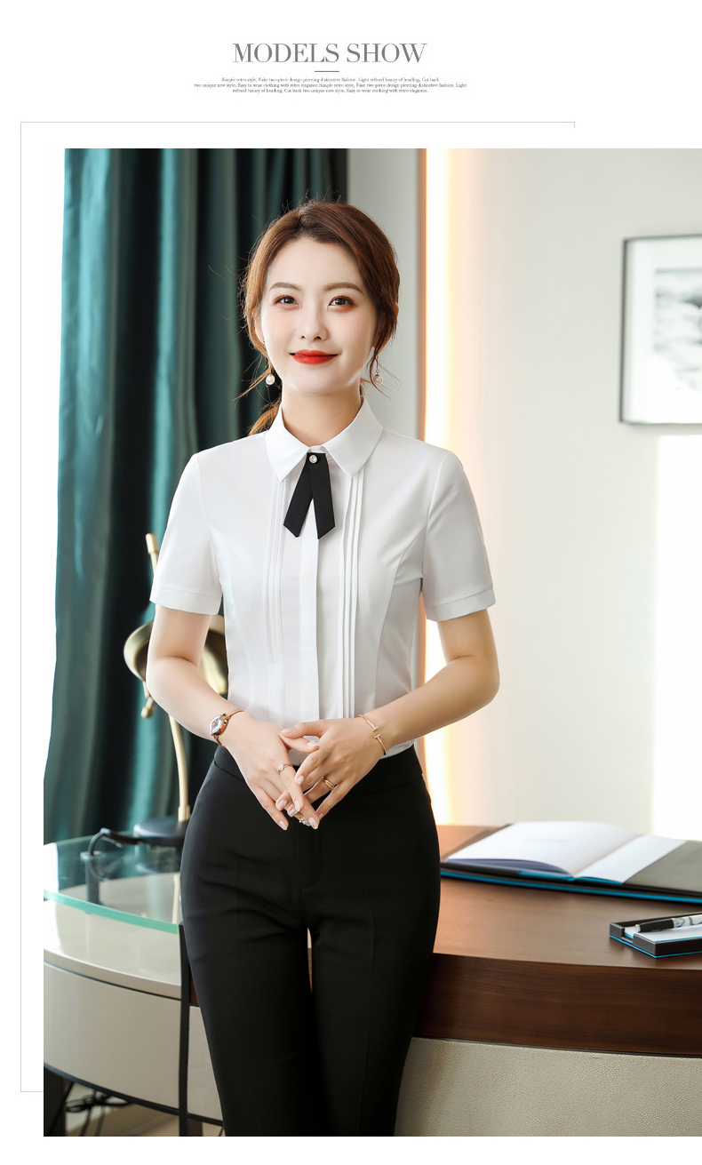 Intellectual and elegant lapel buttoned short-sleeved shirt 109-6212 short-sleeved shirt for women