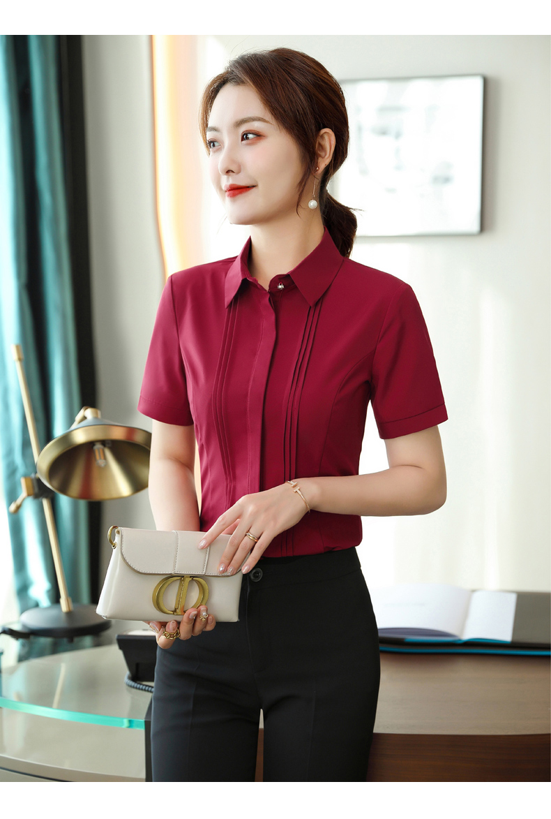 Intellectual and elegant lapel buttoned short-sleeved shirt 109-6212 short-sleeved shirt for women