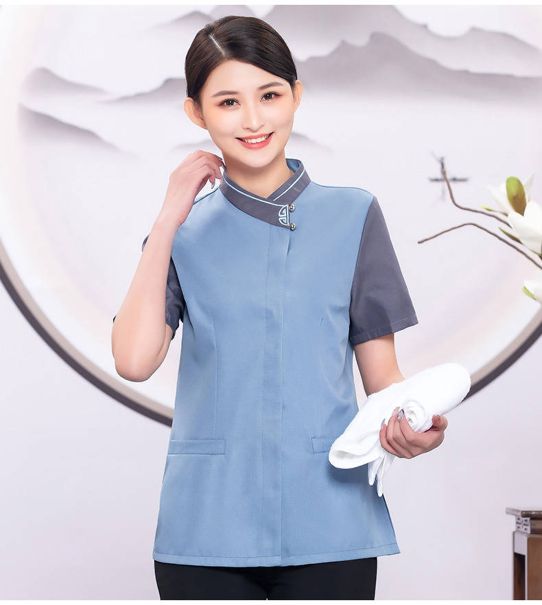 Collar flower cleaning work clothes top H19-L009 short sleeve women