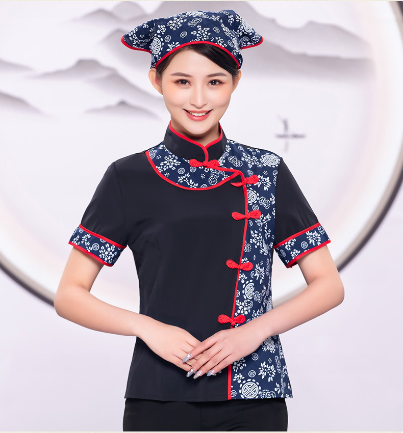 Little Orchid waiter work clothes shirt + headscarf + apron three-piece suit H19-L016 female