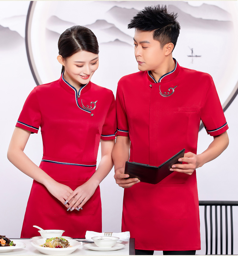 Embroidered Xiangyun Hotel Waiter Work Shirt + Apron H19-L019