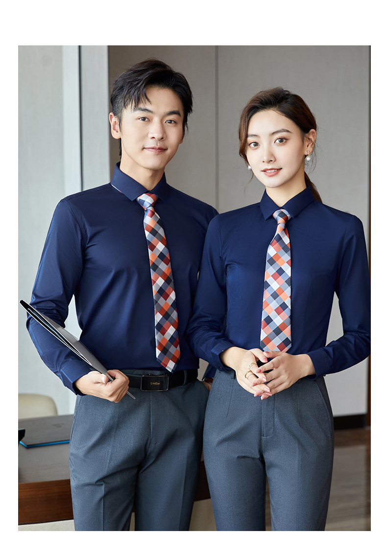 Professional plain dark placket long-sleeved shirt for men and women 129-3011 long-sleeved shirt