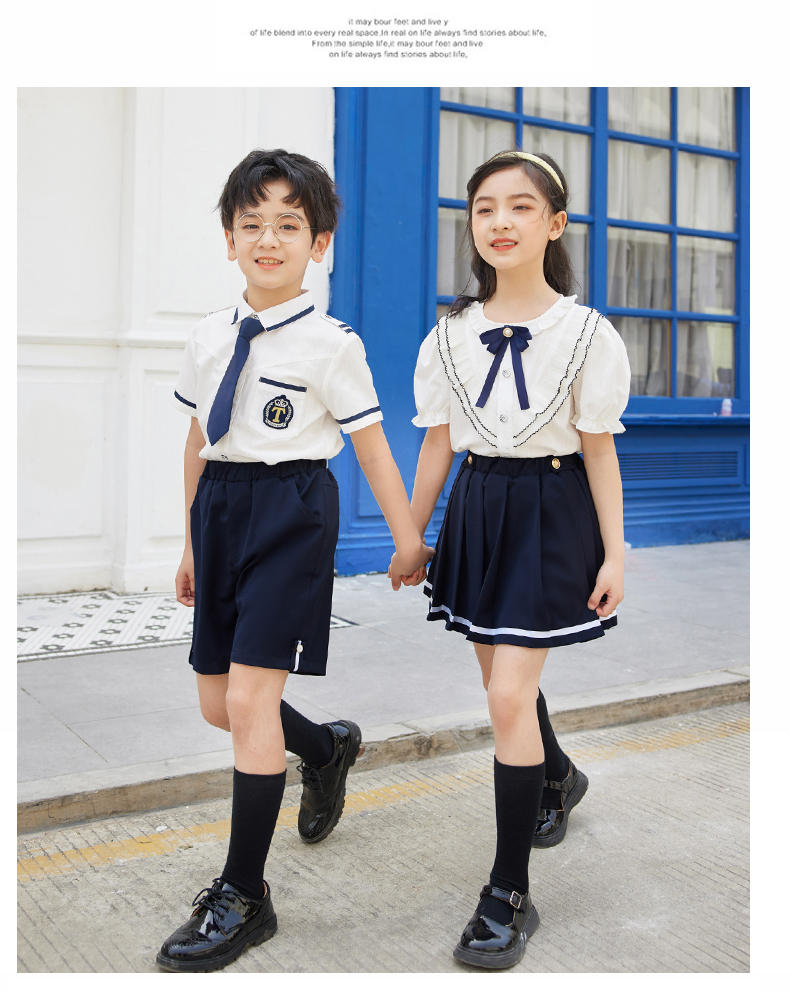 Summer short-sleeved elementary school students British style school uniform suit two-piece suit 894-2207 (including bow tie)