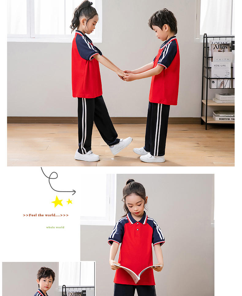 Summer children campus sports style short-sleeved school uniform suit two-piece suit KA-1078-8855