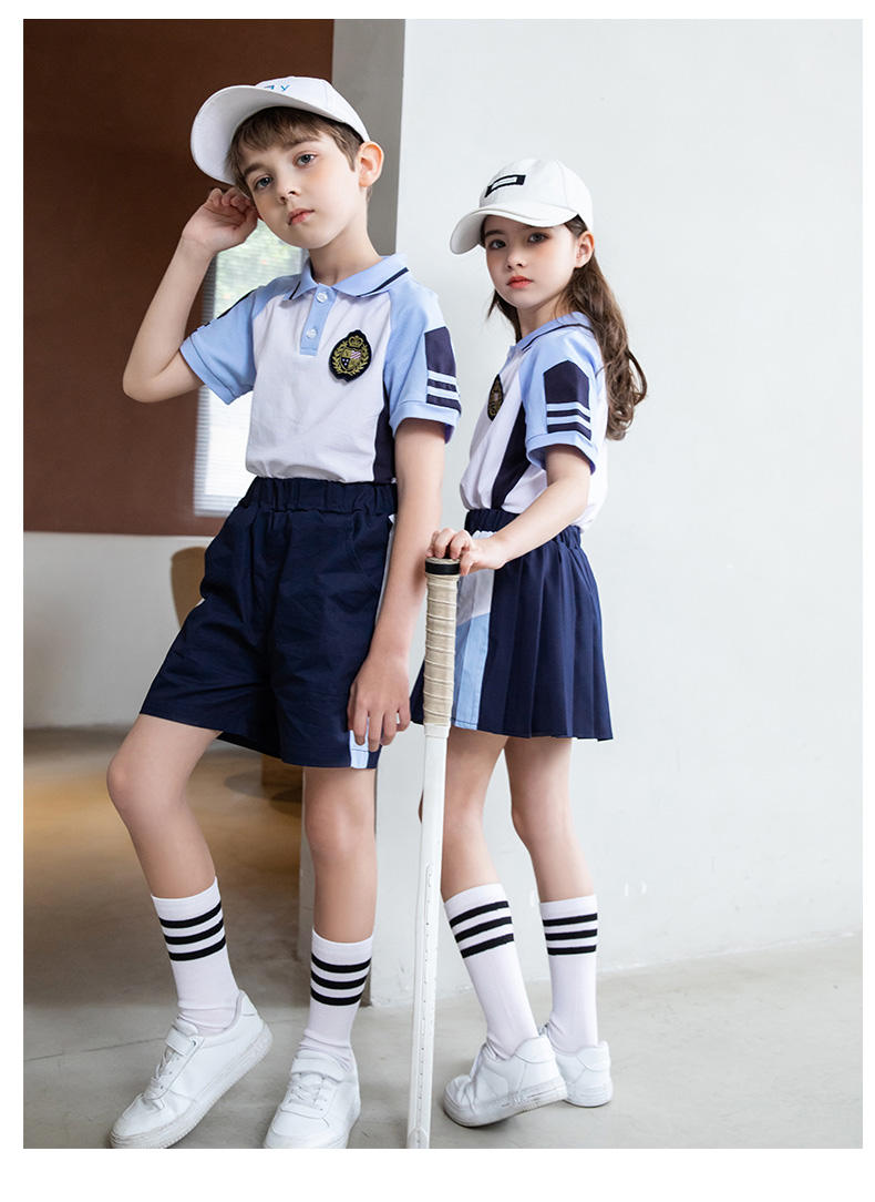 Summer college sports style primary and secondary school students short-sleeved school uniform suit two-piece suit 215-808 (including badge)