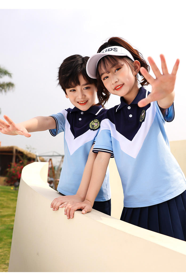 Summer casual sports style primary and secondary school students short-sleeved school uniform suit two-piece suit 215-829 (including badge)