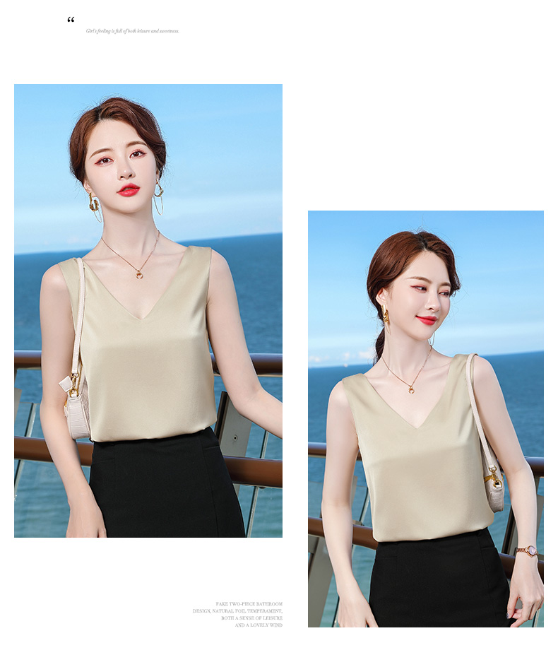 Blended acetate satin fabric V-neck professional double-sided wear inner wear outer wear bottoming sleeveless vest female DR1-8830