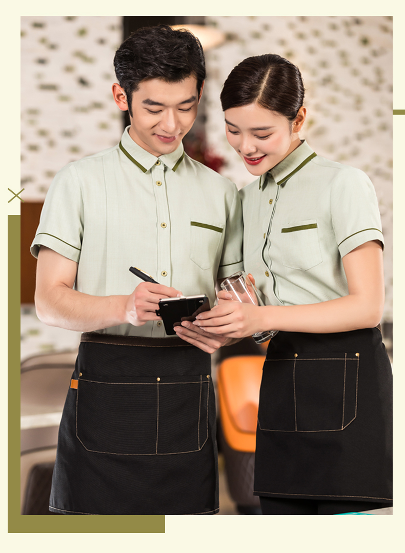 Collar and hem shirt short sleeve hotel waiter top H01-2022-04