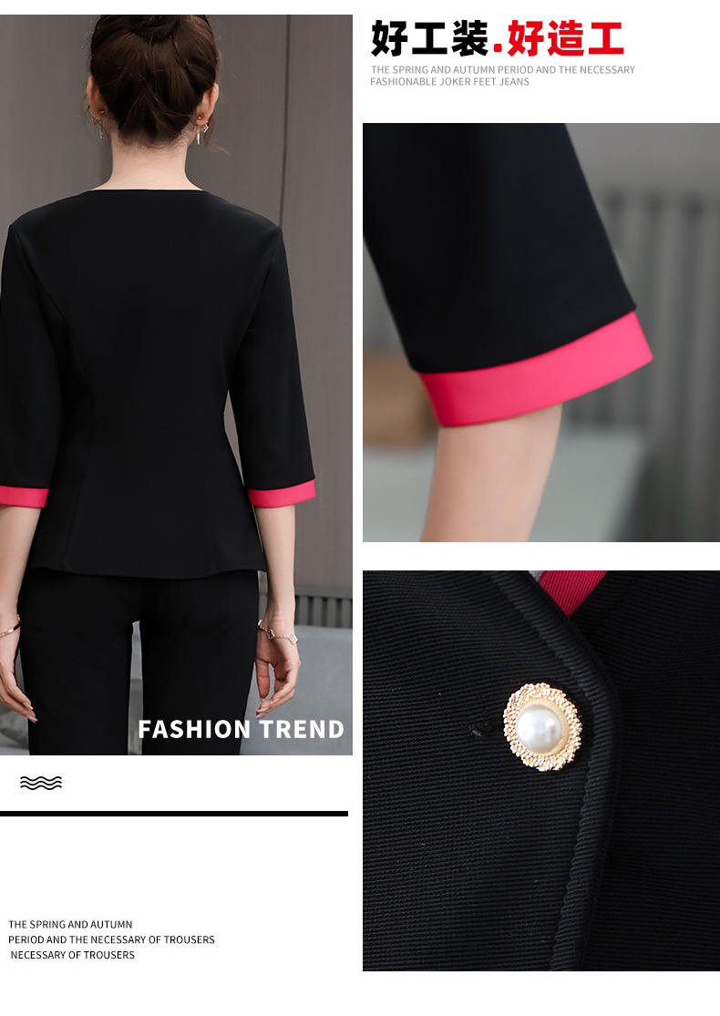 Slim fit knitted health cloth three-quarter sleeve technician suit pants suit female G25-2686-32