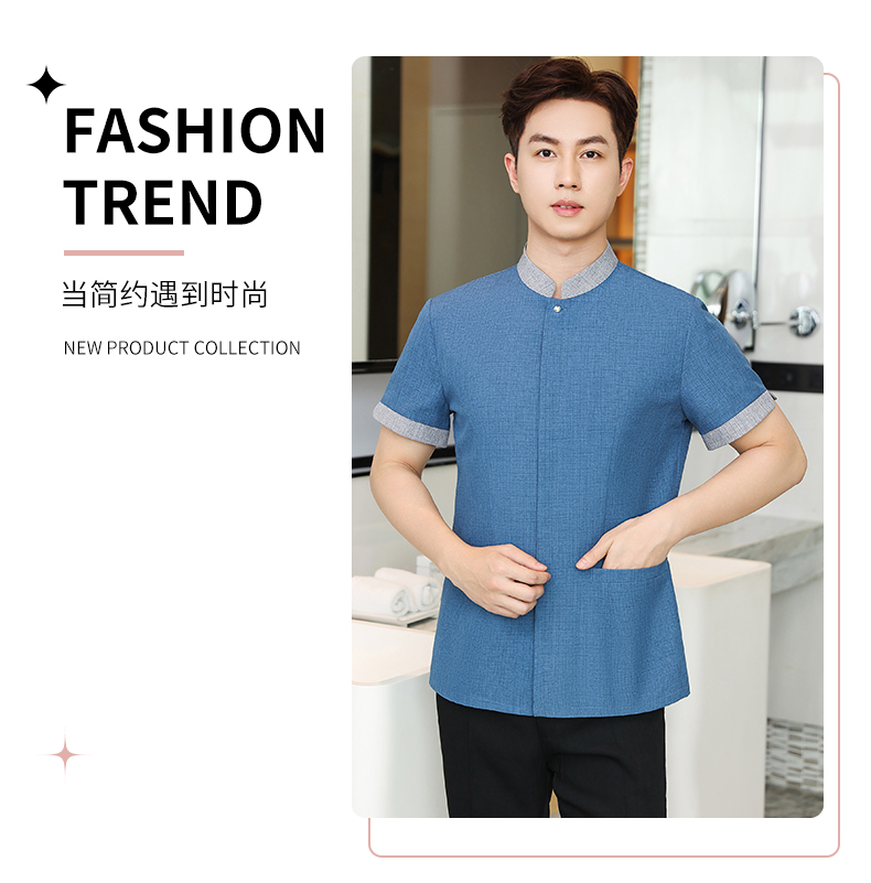 Linen breathable hotel cleaning clothes short-sleeved top H14-011-015 men