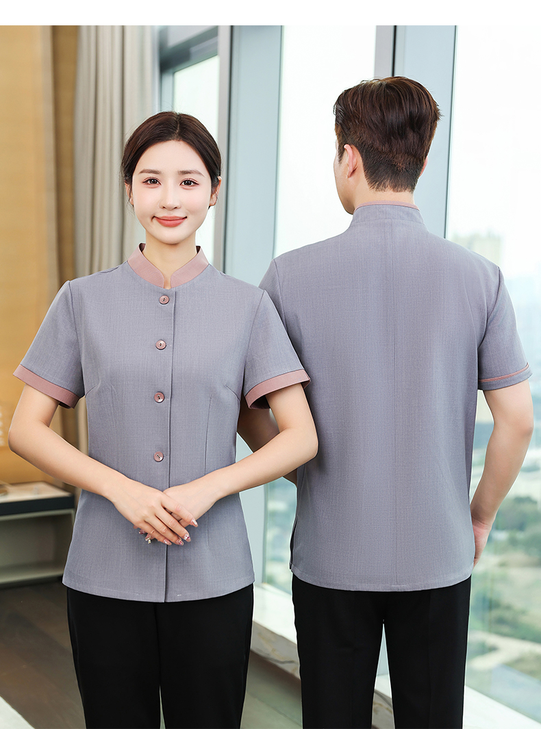 Elastic Lelis Mingkou hotel cleaning service short-sleeved top H14-016-021 female