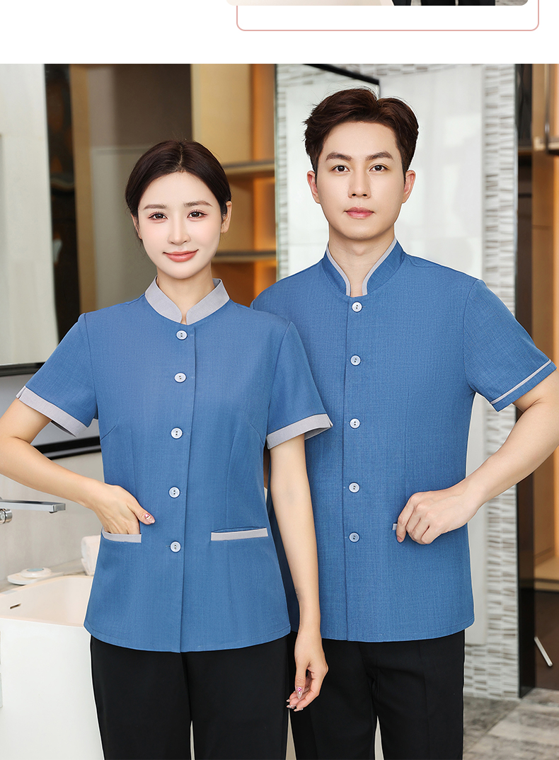 Elastic Lelis Mingkou hotel cleaning service short-sleeved top H14-016-021 female