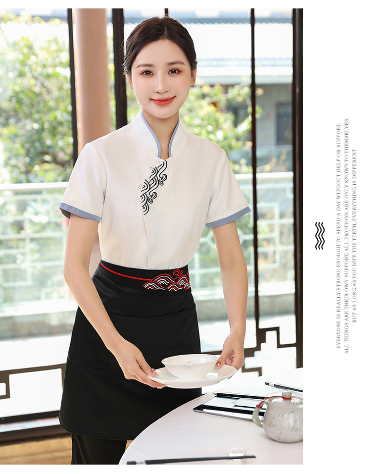 Colorful Xiangyun Hotel Restaurant Waiter Work Clothes Short Sleeve Top + Apron H19-Colorful Xiangyun Women