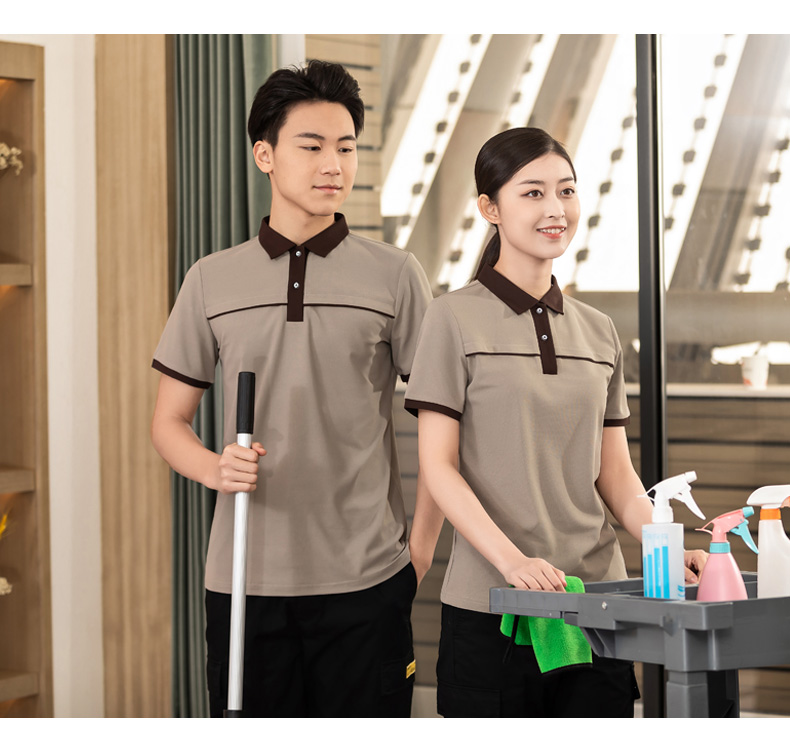 Collar and striped T-shirts for housekeeping, hotels, shopping malls, cleaning clothes, short-sleeved tops, general style H01-2023-11